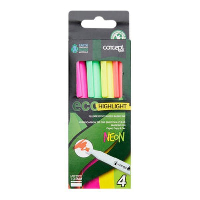 Concept Green Eco Chisel Tip Highlighters - Neon - Box of 4-Highlighters-Concept Green|Stationery Superstore UK