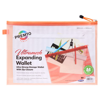 Premto B4+ Ultramesh Expanding Wallet with Zip - Pumpkin Orange-Mesh Wallet Bags-Premto|Stationery Superstore UK