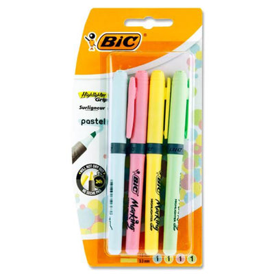 BIC Highlighter Pens with Grip - Pastel - Pack of 4-Highlighters-BIC|Stationery Superstore UK