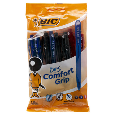 BIC Comfort Grip BU3 Ballpoint Pens Assorted - Pack of 10-Ballpoint Pens-BIC|Stationery Superstore UK