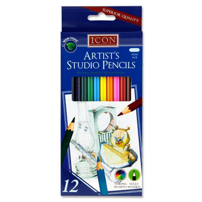 Icon Artist's Studio Superior Colour Pencils - 4mm Nib - Pack of 12-Colouring Pencils-Icon|Stationery Superstore UK