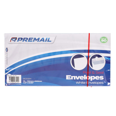 Premail DL Peel & Seal Envelopes - 110 x 220mm - White - Pack of 50-Envelopes-Premail|Stationery Superstore UK