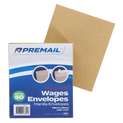 Premail Peel & Seal Wages Envelopes - Manilla - Pack of 50-Envelopes-Premail|Stationery Superstore UK