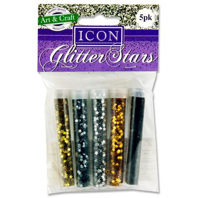 Icon Glitter Stars - Metallic - Pack of 5-Sequins & Glitter-Icon|Stationery Superstore UK