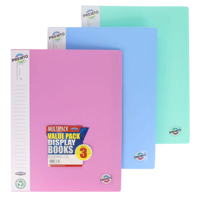 Premto A4 Pocket Display Book - Pastel - 20 Pockets - Pack of 3-Display Books-Premto|Stationery Superstore UK