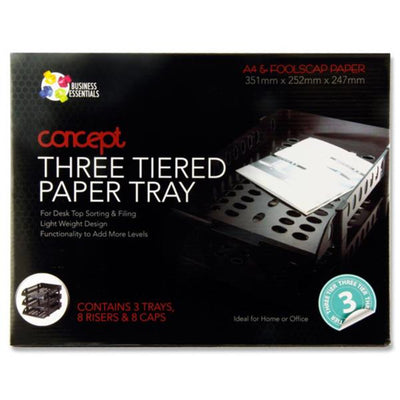 Concept 3 Tiered A4/Foolscap Paper & Letter Tray - Black-File Boxes & Storage-Concept|Stationery Superstore UK