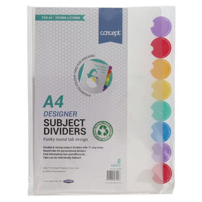 Premier Office A4 Designer Subject Dividers - Round Tab Design - 8 Tabs-Page Dividers & Indexes-Premier Office|Stationery Superstore UK