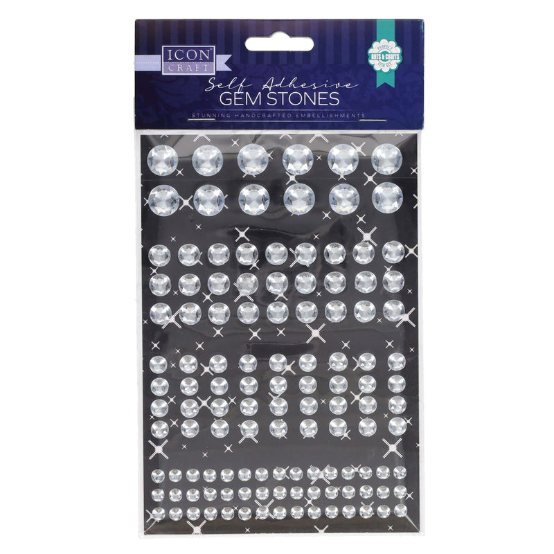 Icon Self Adhesive Gem Stones - Round - White in Various Sizes - Pack of 120-Rhinestones & Flatbacks-Icon|Stationery Superstore UK