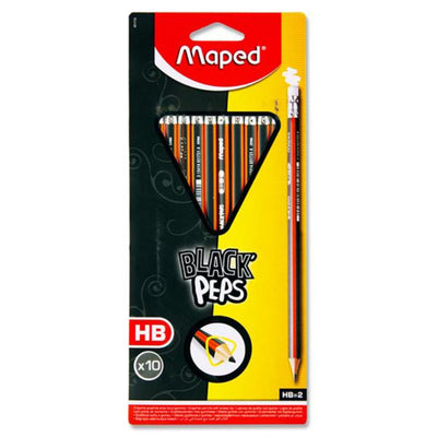 Maped Black'Peps Triangular HB Rubber Tripped Pencils - Box of 10-Pencils-Maped|Stationery Superstore UK