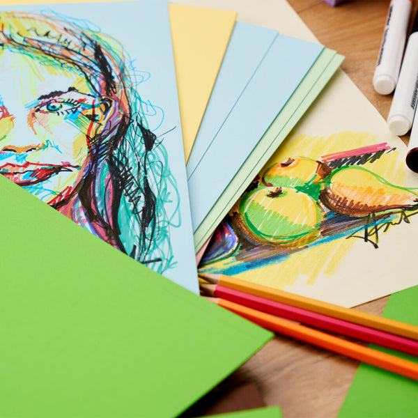 portrait drawing on coloured activity card - stationery superstore uk
