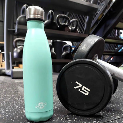 premto stainless steel mint green water bottle at gym - stationery superstore uk