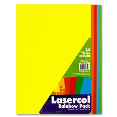 Lasercol A4 Colour Paper - 80gsm - Rainbow - 100 Sheets-Colour Paper-Lasercol|Stationery Superstore UK