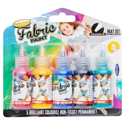 World of Colour Brilliant Fabric Paints with Presicion Nib - Create Your Own Style - Pack of 5-Fabric Paints-World of Colour|Stationery Superstore UK