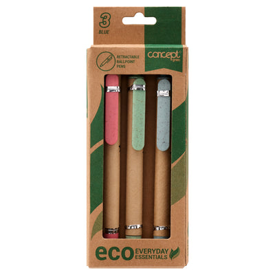 Concept Green Retractable Ballpoint Pens - Pack of 3-Ballpoint Pens-Concept Green|Stationery Superstore UK