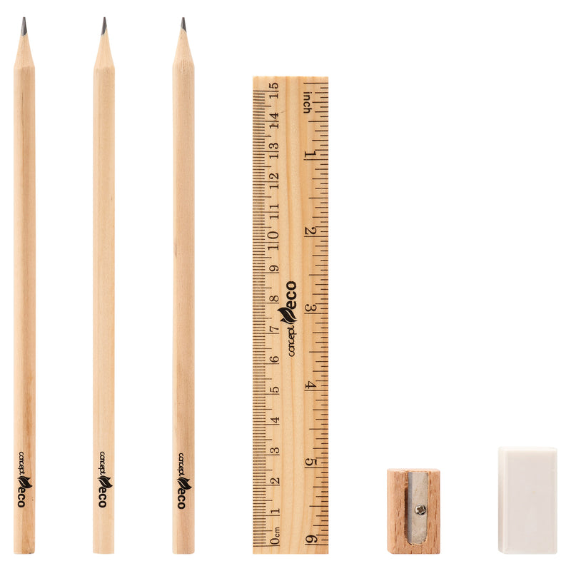 Concept Green Hb Pencil With Eraser Ruler & Sharpener - Pack of 3-Stationery Sets-Concept Green|Stationery Superstore UK