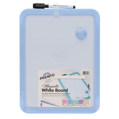 Premto Magnetic White Board With Dry Wipe Marker - Cornflower Blue - 285x215mm-Whiteboards-Premto|Stationery Superstore UK