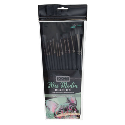 Icon Taklon Paint Brush Set - Mix Media - Pack of 12-Paint Brushes-Icon|Stationery Superstore UK