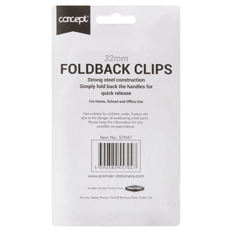 Concept 32mm Fold Back Binder Clips - Black - Pack of 4-Report & Clip Files-Concept|Stationery Superstore UK