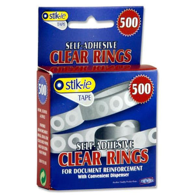 Stik-ie Box of 500 Clear Reinforcement Rings-Punched Pockets-Stik-ie|Stationery Superstore UK
