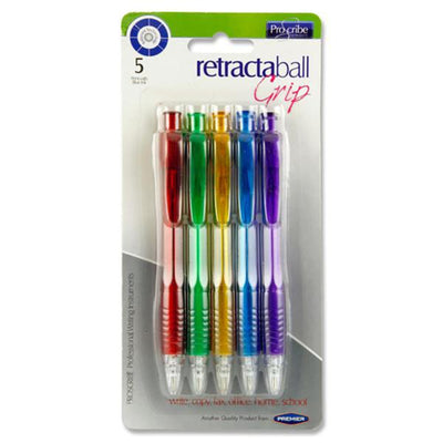 Pro:Scribe Retractaball Ballpoint Pens - Blue Ink - Coloured - Pack of 5-Ballpoint Pens-Pro:Scribe|Stationery Superstore UK