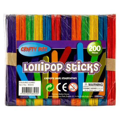 Crafty Bitz Jumbo Lollipop Sticks - Coloured - Pack of 200-Lollipop & Match Sticks-Crafty Bitz|Stationery Superstore UK