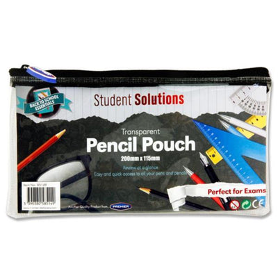 Student Solutions Transparent Pencil Case - 200mm x 115mm - Black-Pencil Cases-Student Solutions|Stationery Superstore UK