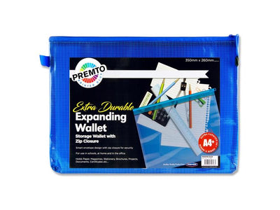 Premto A4+ Extra Durable Expanding Mesh Wallet with Zip - Printer Blue-Mesh Wallet Bags-Premto|Stationery Superstore UK