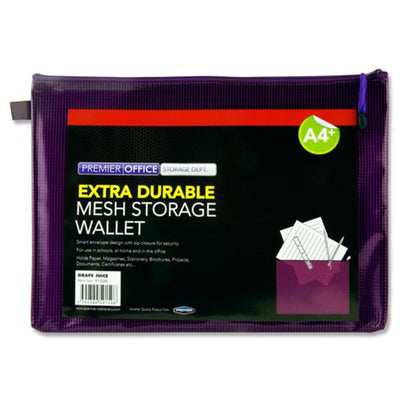 Premier Office A4+ Extra Durable Mesh Storage Wallet - Grape Juice Purple-Mesh Wallet Bags-Premier|Stationery Superstore UK