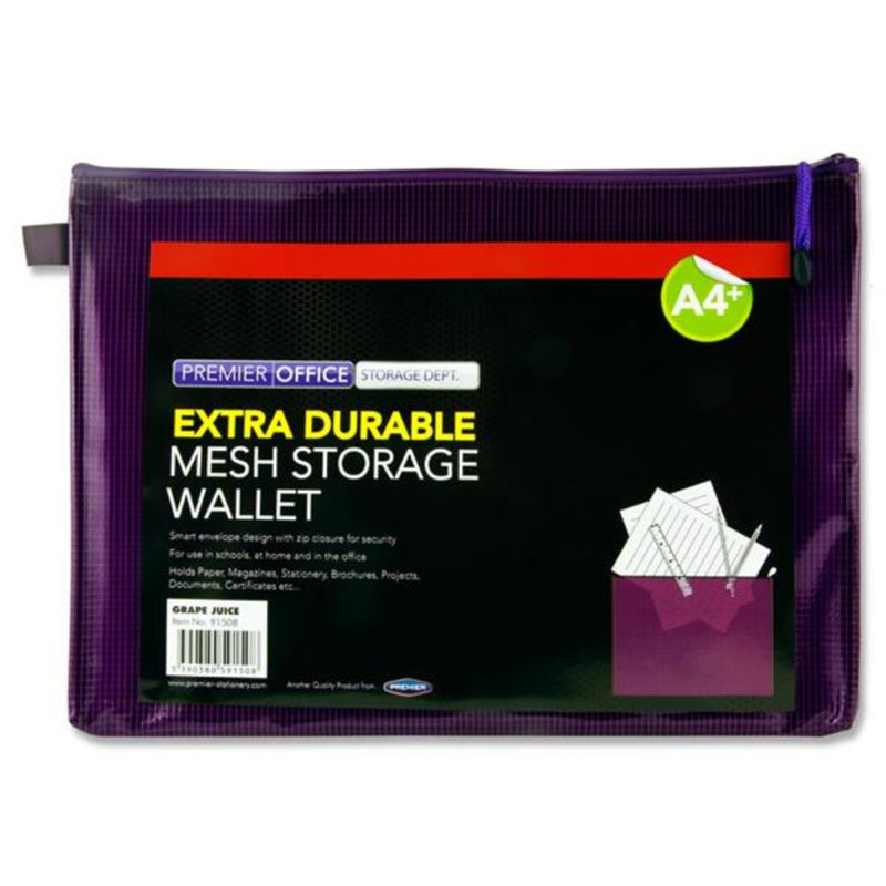 Premier Office A4+ Extra Durable Mesh Storage Wallet - Grape Juice Purple-Mesh Wallet Bags-Premier|Stationery Superstore UK
