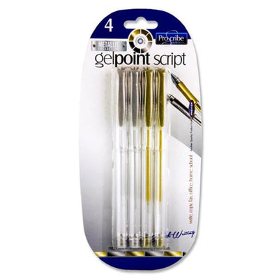 Pro:Scribe Gelpoint Script Gel Pens - Silver & Gold - Pack of 4-Gel Pens-Pro:Scribe|Stationery Superstore UK