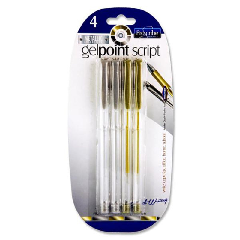 Pro:Scribe Gelpoint Script Gel Pens - Silver & Gold - Pack of 4-Gel Pens-Pro:Scribe|Stationery Superstore UK