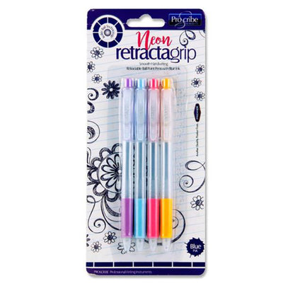 Pro:Scribe Rectagrip Ballpoint Pens - Blue Ink - Neon - Pack of 4-Ballpoint Pens-Pro:Scribe|Stationery Superstore UK