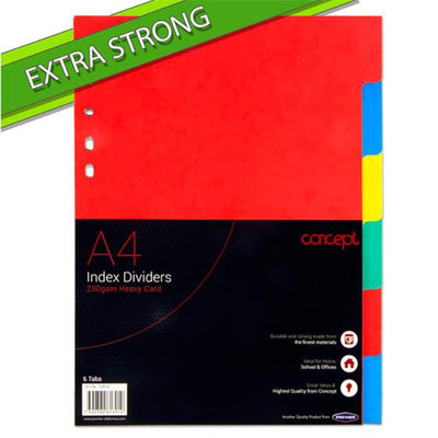 Concept Extra Strong Index Dividers - 230gsm - 6 Tabs-Page Dividers & Indexes-Concept|Stationery Superstore UK