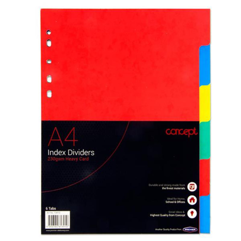 Concept Extra Strong Index Dividers - 230gsm - 6 Tabs-Page Dividers & Indexes-Concept|Stationery Superstore UK