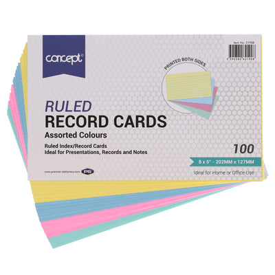 Concept 8 x 5 Ruled Record Cards - Colour - Pack of 100-Index Cards & Boxes-Concept|Stationery Superstore UK
