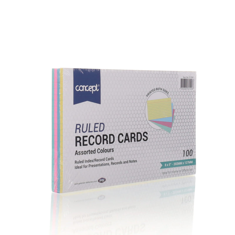 Concept 8 x 5 Ruled Record Cards - Colour - Pack of 100-Index Cards & Boxes-Concept|Stationery Superstore UK