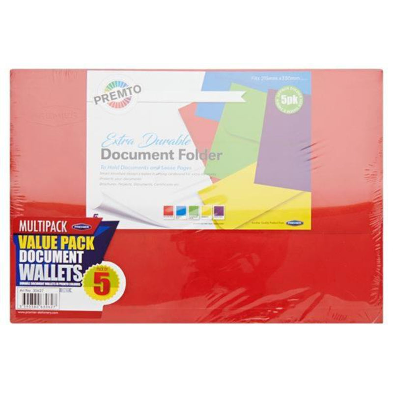 Premto Multipack | Extra Durable Document Folders - Series 1 - Pack of 5-Document Folders & Wallets-Premto|Stationery Superstore UK