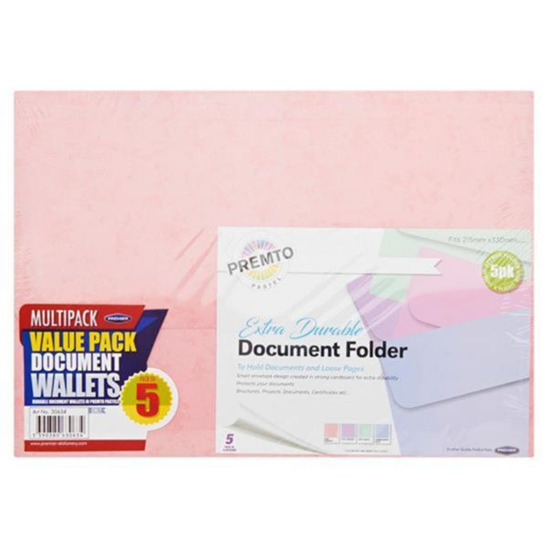Premto Pastel Multipack | A4+ Extra Durable Document Folder - Pack of 5