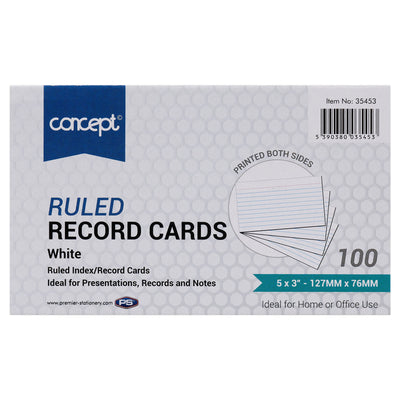 Premier Office 5 x 3 Ruled Record Cards - White - Pack of 100-Index Cards & Boxes-Premier Office|Stationery Superstore UK