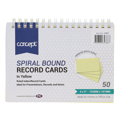 concept-6-x-4-spiral-bound-index-card-yellow-pack-of-50|Stationerysuperstore.uk
