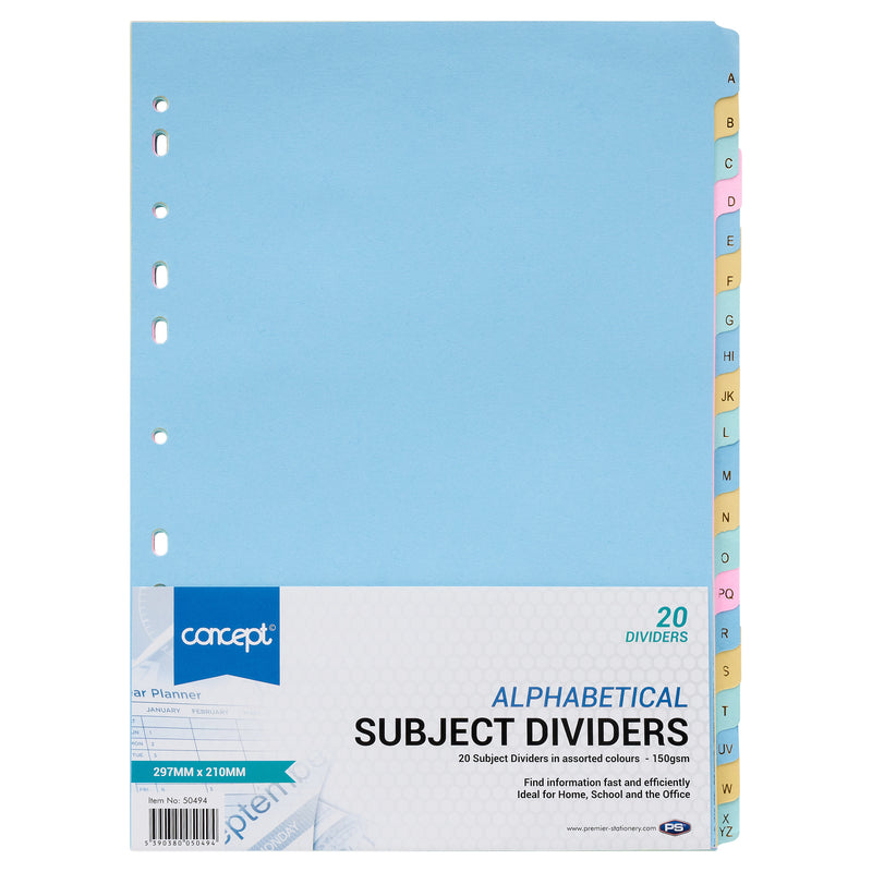 Concept A-Z Alphabetical Subject Dividers - 160 gsm - 20 Tabs-Page Dividers & Indexes-Concept|Stationery Superstore UK