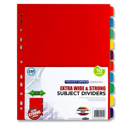 Premier Office Extra Wide Subject Dividers - 230 gsm - 10 Tabs-Page Dividers & Indexes-Premier Office|Stationery Superstore UK