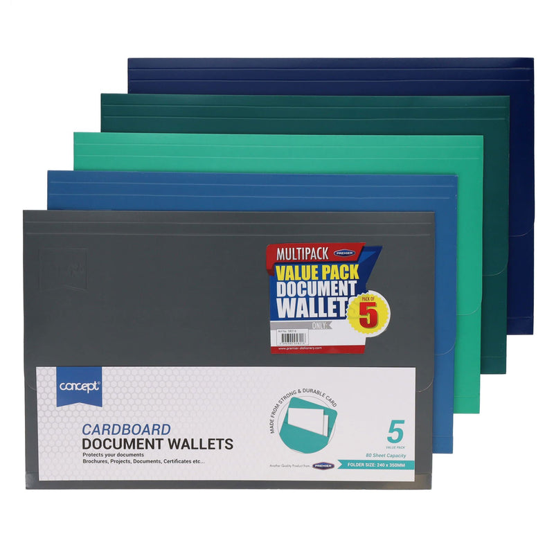 Premier Office Multipack | High Quality Card Document Wallets - Pack of 5