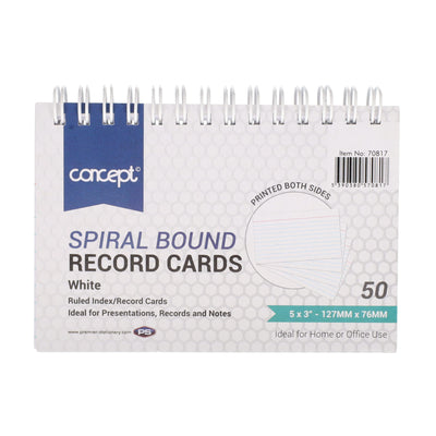 Concept 5x3 Spiral Ruled Index Cards - White - 50 Cards-Index Cards & Boxes-Concept|Stationery Superstore UK