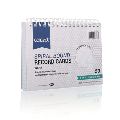 Concept 6x4 Spiral Ruled Index Cards - White - 50 Cards-Index Cards & Boxes-Concept|Stationery Superstore UK