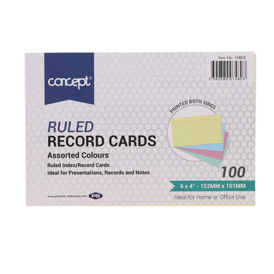 Concept 6 x 4 Ruled Record Cards - Colour - Pack of 100-Index Cards & Boxes-Concept|Stationery Superstore UK