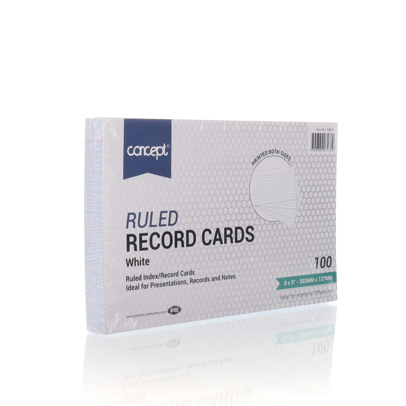 Concept 8 x 5 Ruled Record Cards - White - Pack of 100-Index Cards & Boxes-Concept|Stationery Superstore UK