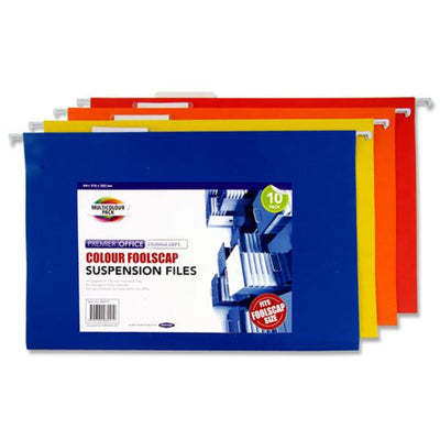 Premier Office Foolscap Suspension Files - Coloured - Pack of 10-Suspension Files-Premier Office|Stationery Superstore UK