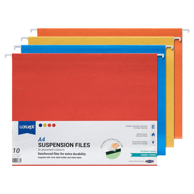 Premier Office A4 Suspension Files - Coloured - Pack of 10-Suspension Files-Premier Office|Stationery Superstore UK