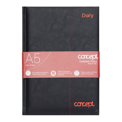 Concept Page A Day Undated Diary A5 - Black-Journals ,Diaries-Concept|Stationery Superstore UK